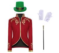 Costume de prince pour homme - Manteau steampunk tendance avec chapeau, sceptre et gants - 4 pièces - Veste gothique blazer - Pour Halloween, fête à thème, carnaval, cosplay, pirate