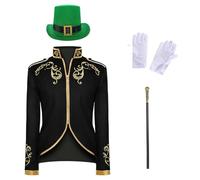 Costume de prince pour homme - Manteau steampunk tendance pour homme avec chapeau, sceptre et gants - 4 pièces - Veste gothique blazer - Halloween - Fête à thème - Carnaval - Cosplay