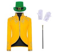 Costume de prince pour homme - Manteau steampunk tendance pour homme avec chapeau, sceptre et gants - 4 pièces - Veste gothique blazer - Halloween - Fête à thème - Carnaval - Cosplay