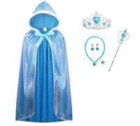 Costume de princesse avec cape à capuche pour femme - Déguisement de conte de fées pour Halloween, Noël, anniversaire, journée mondiale du livre - Comprend boucles d'oreilles, collier, sceptre