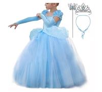 Costume de princesse Cendrillon pour fille avec accessoires, pour fête, Halloween, costumade - Bleu