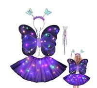 Costume de princesse féerique - Ensemble de costume de fée pour fille avec ailes de papillon,Halloween Girls Dress Up Princess Fairy Costume Set Avec LED Light Up Wand Wings Pour Girl Dress Up