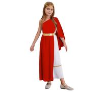 Costume de princesse grecque pour fille - Robe longue toga asymétrique avec vêtements de dieu de la guerre laurier (rouge, 11 à 12 ans)