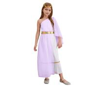 Costume de princesse grecque pour fille - Robe longue toga asymétrique avec vêtements de dieu de la guerre laurier (lavande, 11 à 12 ans)