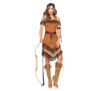 Costume de princesse pour femme - Robe indienne pour carnaval, fête à thème | Costume d'indienne 4 pièces : élégante robe de fille de chef avec ceinture, bracelet et coiffe. Native Princesse