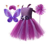 Costume de princesse pour fille, ensemble de costume de princesse de fée, vêtements avec ajustement élastique, costumes pour fille avec bandeau, ailes de fée papillon, pour filles de 2 à 12 ans