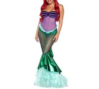 Costume de princesse queue de sirène pour femme - Costume de princesse à paillettes - Longue queue de sirène - Costume d'Halloween en tulle et maille - Déguisement de queue de poisson, B-vert., S
