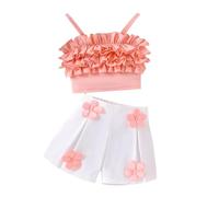 Costume de printemps et d'automne doux et mignon pour filles avec haut + short floral deux pièces chaussures bébé menthe verte (rouge, 4 ans)