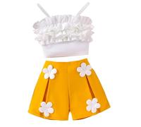 Costume de printemps et d'automne doux et mignon pour filles avec haut + short floral deux pièces chaussures pour bébé menthe verte (jaune, 7 ans)