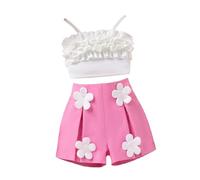 Costume de printemps et d'automne doux et mignon pour filles avec haut + short floral deux pièces chaussures pour bébé menthe verte (rose vif, 4 ans)