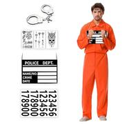 Costume de Prisonnier, Déguisement de Prisonnier Orange, Combinaison de Prison-nier Adulte Orange, Oranges Prisoner Jumpsuit, Tenue Prisonnier Oranges Unisexe, Pour Cosplay, Halloween, Carnaval (S)