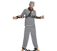 Costume de prisonnier médiéval Renaissance à rayures noires et blanches