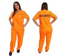 Costume de prisonnier orange pour femme - Haut et pantalon taille M - Avec inscription « Prisonnier » - Pour Halloween, flics et voleurs - Déguisement de prisonnier - Pour enterrement de vie de jeune