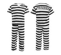 Costume de prisonnier pour adulte - Déguisement de déguisement pour homme et femme - Haut rayé noir et blanc - Pantalon et chapeau assortis - Unisexe - TV et cinéma/Halloween (taille L)