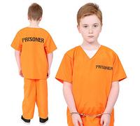 Costume de prisonnier pour enfant - Taille L - Haut et pantalon de prisonnier orange - Costume de condamné pour enfants