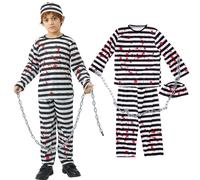 Costume de prisonnier pour enfants, costume de prisonnier zombie, ensemble d'Halloween pour garçons âgés de 6 à 9 ans, rayures noires et blanches