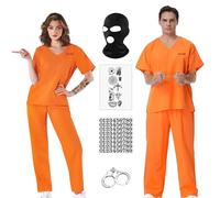 Costume de prisonnier pour homme et femme - Tenue de prisonnier orange avec menottes - Pour Halloween - Uniforme prisonnier - Carnaval, Halloween, cosplay - Pour adulte - Unisexe - Prison - Taille XS