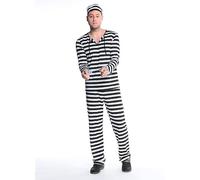 Costume de prisonnier rayé pour homme - Vintage - Pour fête à thème, pantalon évasé - Tenue d'Halloween - Costume de prêtre avec cordon de ceinture - Costume de prêtre pour Halloween et cosplay