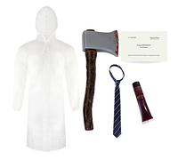 Costume de psycho pour adultes - Standard - Imperméable transparent, cravate bleue, fausse hache, carte de visite et faux sang - Déguisement d'Halloween pour homme