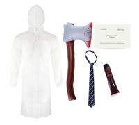 Costume de psycho pour adultes - Standard - Imperméable transparent, cravate, hache gonflable, carte de visite et faux sang - Déguisement d'Halloween pour homme Psycho Patrick Bateman American TV Film