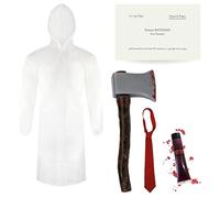 Costume de psycho pour adultes - Standard - Imperméable transparent, cravate rouge, fausse hache, carte de visite et faux sang - Déguisement d'Halloween pour homme