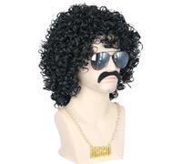 Costume de rappeur - Costume Hip Hop 4 pièces | Ensemble de costumes de cosplay, perruque afro, collier en chaîne en or, lunettes de soleil et barbe, cosplay de fête sur le thème disco des années 70 p