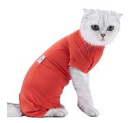 Costume de Récupération pour les Chats, Manteau Gris à Quatre Jambes Extensible avec de l'orange, s'adapte à 1 8 Kg Chat, Vêtements Sphynx pour la Protection Plaies Abdominales (Grand)