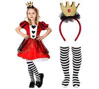 Costume de reine de cœur pour enfants - Costume de reine de cœur pour fille - Perruque pour la journée mondiale du livre - Semaine du livre - Robe reine des cœurs au pays des merveilles d'Alice avec