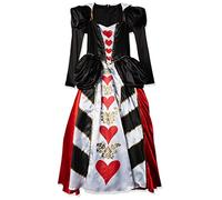 Costume de reine rouge pour femme, taille L, comprend une robe rouge, noire et blanche et un diadème doré assorti.