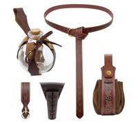 Costume de Renaissance médiévale en cuir synthétique avec ceinture, sac banane, bouteille de potion, sac ceinture, jupe, randonnées pour Halloween et cosplay, Belt Potion Bottle K