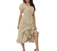 Costume de renaissance pour femme - Robe médiévale victorienne - Robe trapèze flowy swing - Couleur unie - Confortable - Costume de pirate, beige, XL