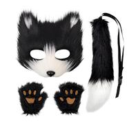 Costume de renard pour avec protection du visage, gants à pattes et queue, cosplay réglable pour filles, hommes et femmes, masque de renard réaliste, 19,5 x 19 cm, 40 cm