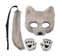 Costume de renard pour avec protection du visage, gants à pattes et queue, cosplay réglable pour filles, hommes et femmes, masque de renard réaliste, 19,5 x 19 cm, 40 cm