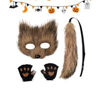 Costume de renard pour filles, couvre-visage et queue de renard Habillage | Costume d'Halloween pour Fox Face Cover Paw Tail Garçons Filles Ados Hommes Femmes Événement social Ma