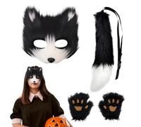 Costume de renard, protection du visage et queue de renard, accessoires de | Kids Fox Face Cover Paw Tail Halloween Costume Garçons Filles Adultes Hommes Femmes pour Fête Masque