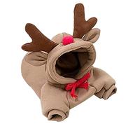Costume de renne de Noël pour animal domestique, pull à capuche pour chien et chat avec bois et nez rouge, tenue de Noël en tissu mélangé doux, 6 tailles pour animaux de compagnie de petite et moyenne