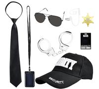 Costume de renseignement 8 pièces pour enfants, cosplay, officier de sécurité, écouteurs, tube acoustique, chapeau noir, lunettes de soleil pour garçons, tenue d'Halloween, jouet de police espion FBI