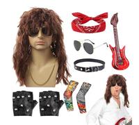 Costume de rocker, style hippie des années 70, avec perruque et lunettes de soleil, pour homme et femme, Halloween, festival, fête, spectacle sur scène