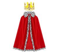 Costume de Roi d'Halloween Adulte - Velours 120cm | Royal Fancy Đřēşs avec couronne, robe médiévale rouge, bordure en fausse fourrure, confortable durable, festif, ensemble de cape én vélours | Habil