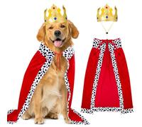 Costume de roi pour chien avec cape d'Halloween et couronne réglable pour grands chiens, parfait pour Halloween et cosplay, fêtes d'anniversaire