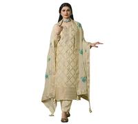 Costume de salwar kameez brodé droit pour femme prêt à porter pour l'Aïd Festival indien pakistanais salwar kameez, Beige, L