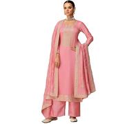 Costume de salwar kameez brodé droit pour femme prêt à porter pour l'Aïd Festival indien pakistanais salwar kameez, Rose, S