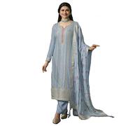 Costume de salwar kameez brodé droit pour femme prêt à porter pour l'Aïd Festival indien pakistanais salwar kameez, Gris, L