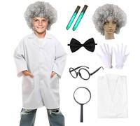 Costume de Scientifique Enfants, Blouse de Laboratoire Garçon Fille Déguisement de Docteur Blanche de Médecin Chimie Fou Perruque Lunettes Compte-gouttes Cosplay Carnaval Halloween (M (3-5 ans))