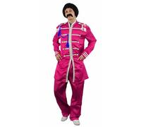 Costume de sergent pop pour adulte - XL - Veste rose avec tresse argentée et pantalon rose - Déguisement sur le thème de la musique des années 60