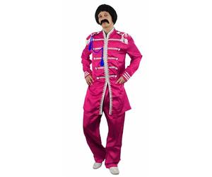 Costume de sergent pop pour adulte - XL - Veste rose avec tresse argentée et pantalon rose - Déguisement sur le thème de la musique des années 60