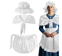 Costume de servante Ensemble tablier blanc avec chapeau et châle pour la | Déguisement Cosplay de Soubrette pour Femme pour la Fête d'Halloween, Scène, Théâtre, École, Photographi