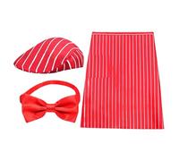 Costume de serveur des années 1950 réglable à rayures rouges et blanches - Costume de serveur des années 1950 avec chapeau et nœud papillon rouge - Pour jeu de rôle, spectacle théâtral, fête