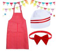 Costume de serveur - Tablier de carnaval à rayures rouges et blanches 60 x 78 cm, coupe réglable, ensemble uniforme des années 1950, nœud papillon en polyester | Fête d'anniversaire Jeu de rôle