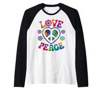 Costume de Signe de Paix d'amour Tie Dye Groovy Hippie rétro Manche Raglan